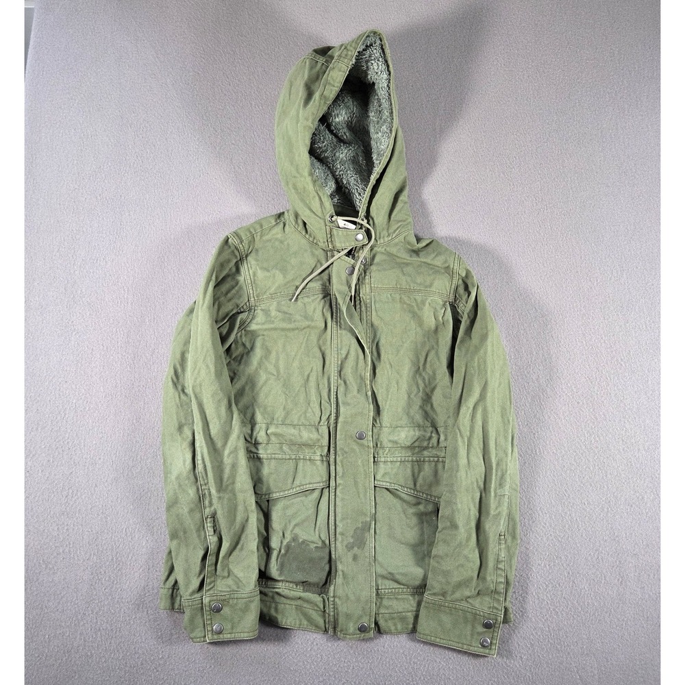 Patagonia Jacket Womens Small Olive Canvas Prairie Dawn Parka Sherpa Hood Chore